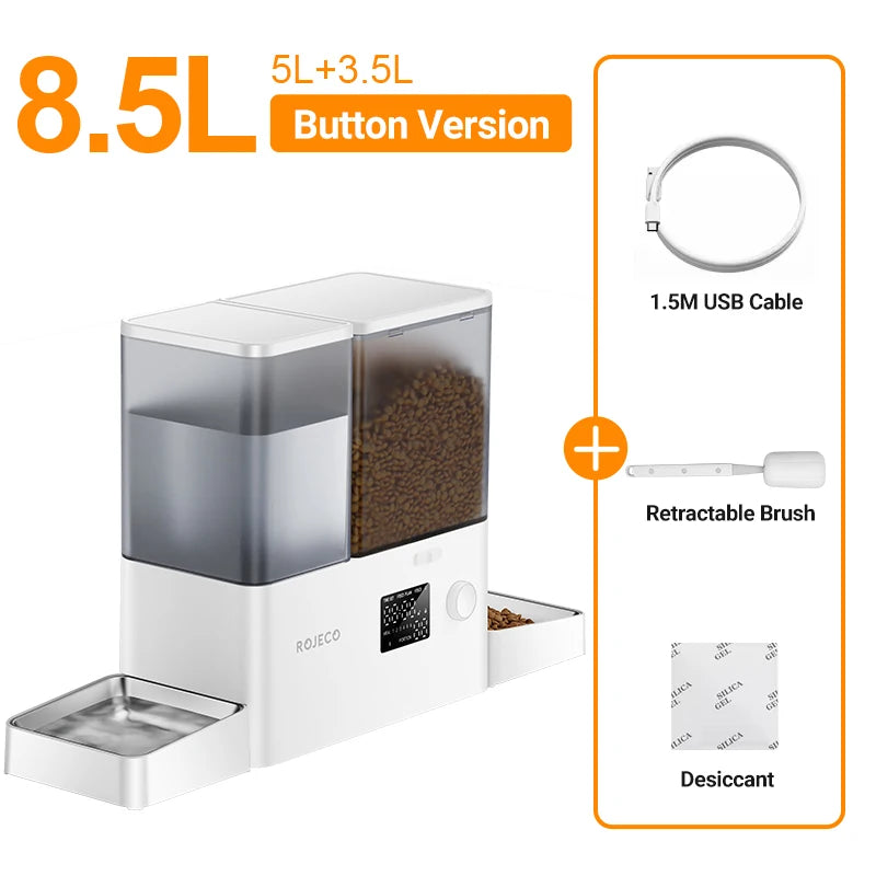 ROJECO 2-in-1 Automatic Pet Feeder & Water Fountain | 8.5L Smart Kibble Dispenser with LCD Display & Timer