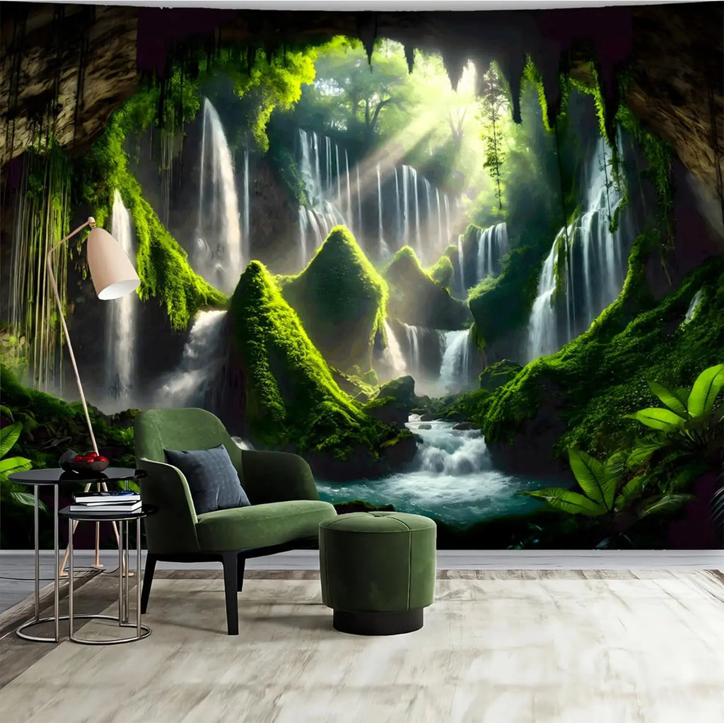 Nature Tapestry Forest Tree Sea Cave Wall Hanging