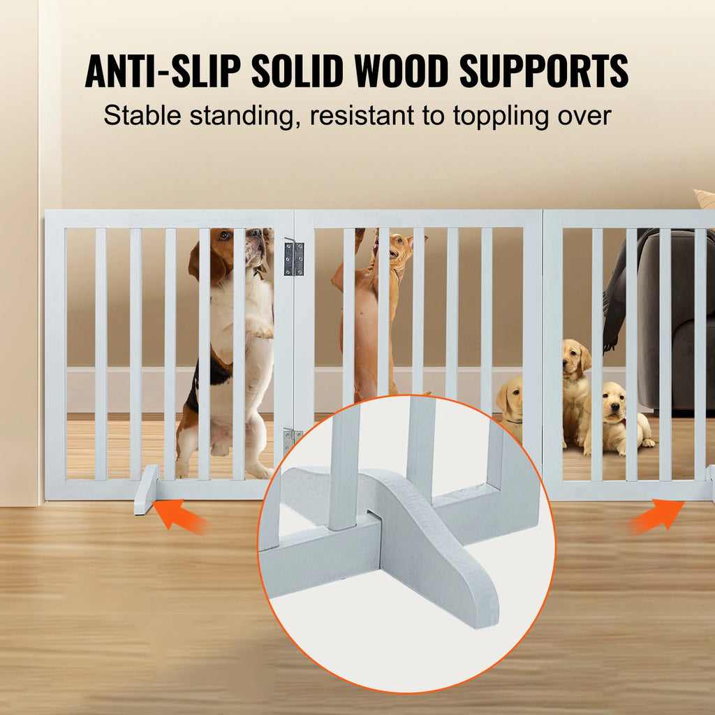 SucceBuy Freestanding Wood Dog Gate | 3-Panel Foldable Pet Barrier | No-Drill, Adjustable Width | 60–96 Inches
