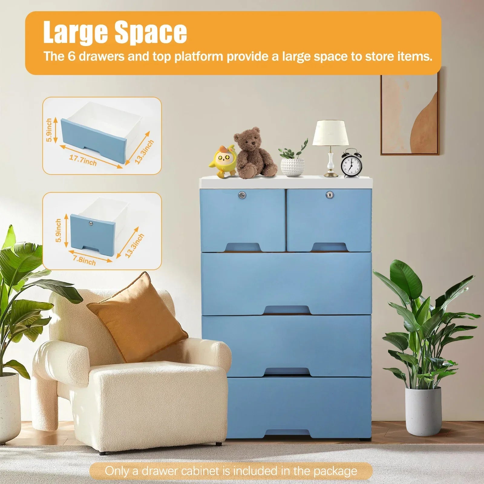 Blue 5-Storey Drawer Storage Cabinet - Multi-Layer Plastic Organizer for Clothes & Toys