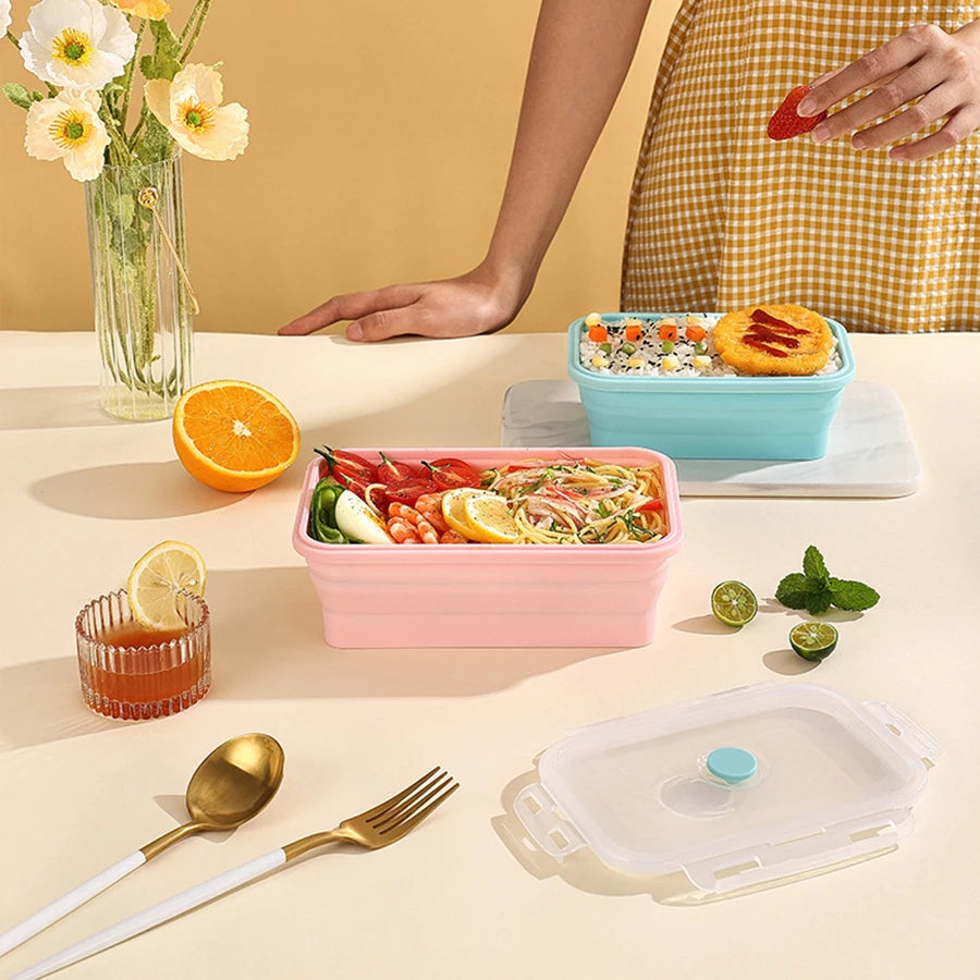 Foldable Silicone Lunch Box - Portable Heat-Resistant Picnic Food Container