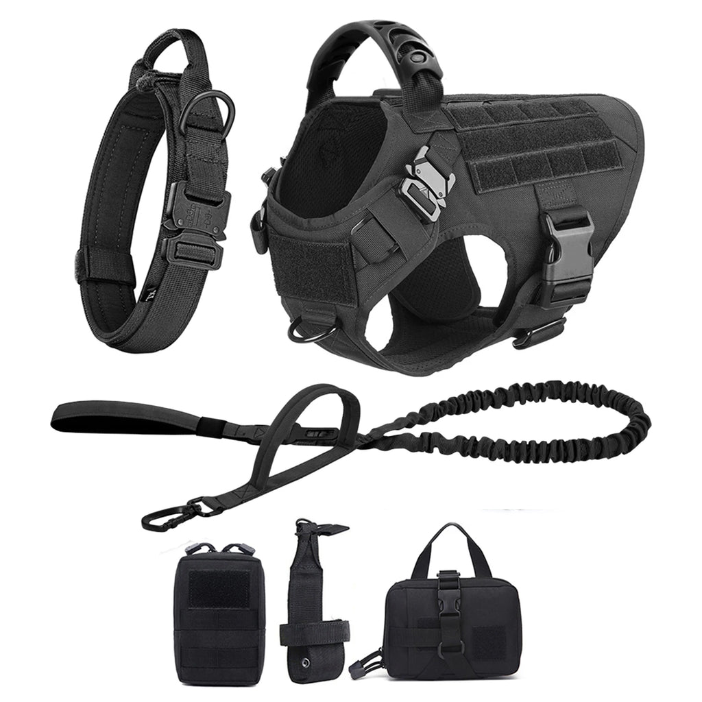PETRAVEL Tactical Dog Harness & Leash Set | 1050D Nylon Vest | Quick-Release, MOLLE System | S–XL for Medium & Large Dogs
