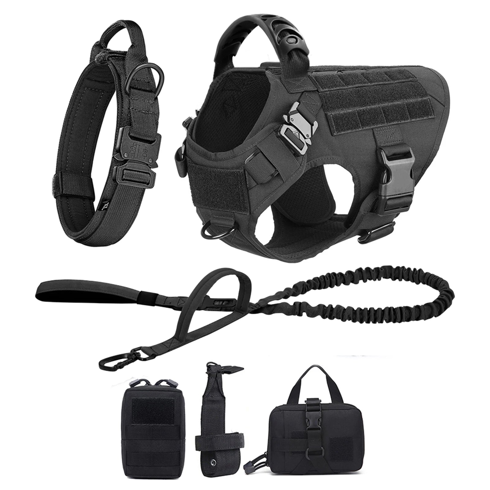 PETRAVEL Tactical Dog Harness & Leash Set | 1050D Nylon Vest | Quick-Release, MOLLE System | S–XL for Medium & Large Dogs