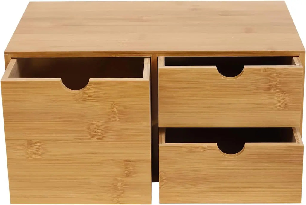 Desk Organizer with 3 Drawers - Bamboo Desktop Storage Box for Home Office