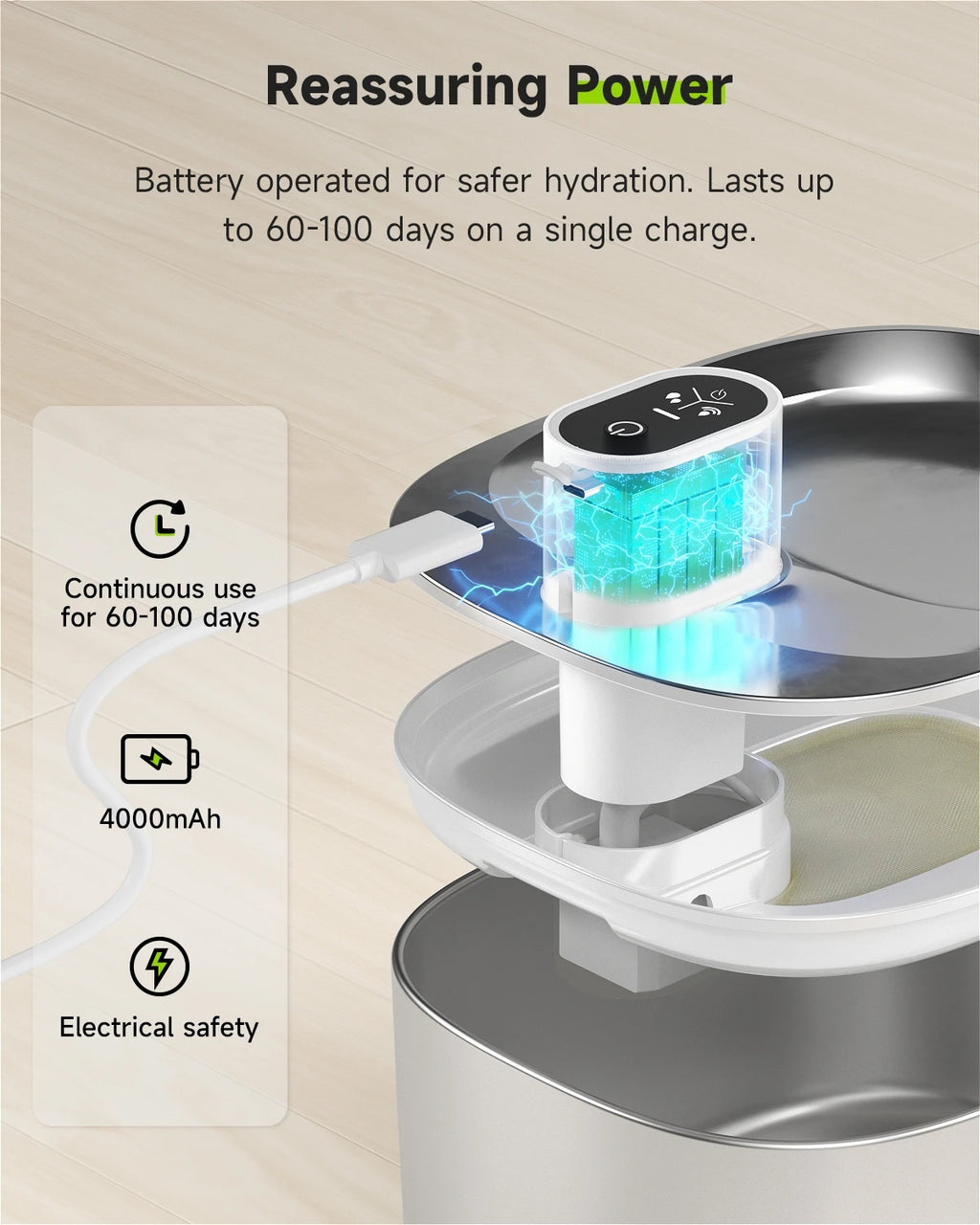 APETDOLA 4L Wireless Cat Water Fountain | Stainless Steel, Motion Sensor, 4000mAh Battery | 3 Modes for Cats & Dogs