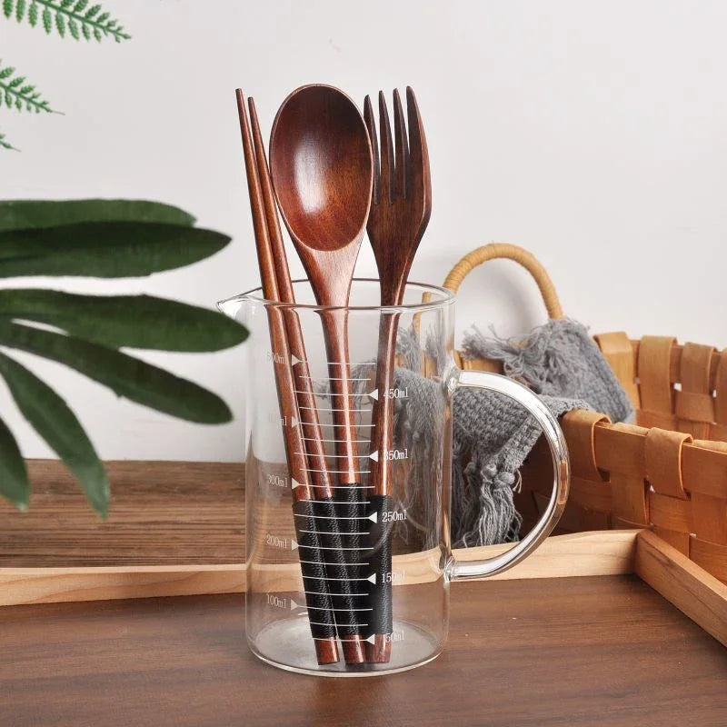3-Piece Portable Bamboo Cutlery Set - Eco-Friendly Reusable Wooden Spoon, Fork & Chopsticks for Travel