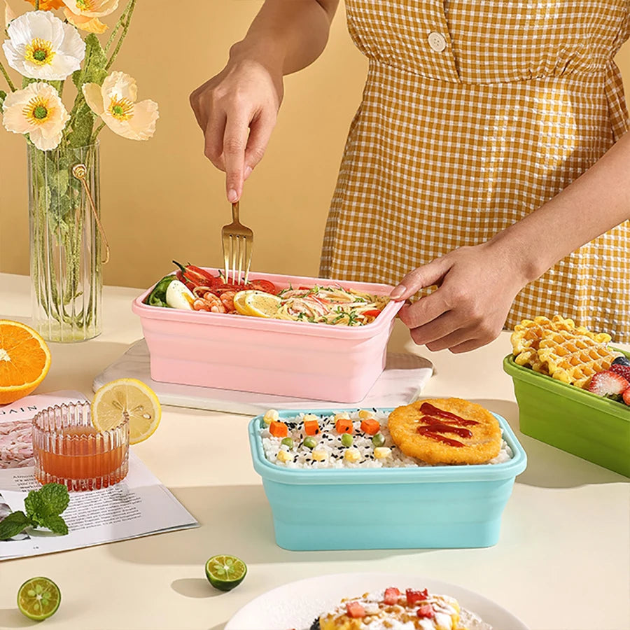 Foldable Silicone Lunch Box - Portable Heat-Resistant Picnic Food Container