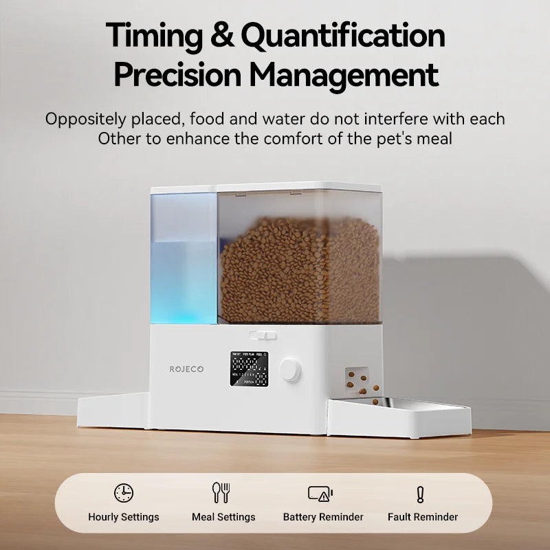 ROJECO 2-in-1 Automatic Pet Feeder & Water Fountain | 8.5L Smart Kibble Dispenser with LCD Display & Timer