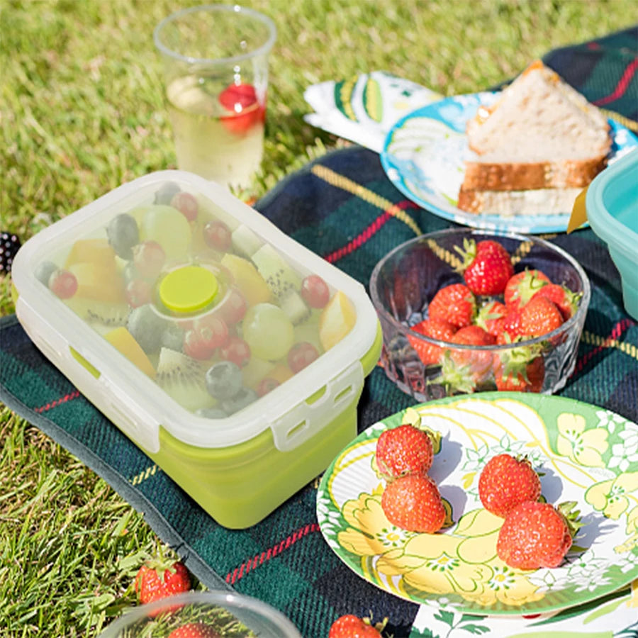 Foldable Silicone Lunch Box - Portable Heat-Resistant Picnic Food Container