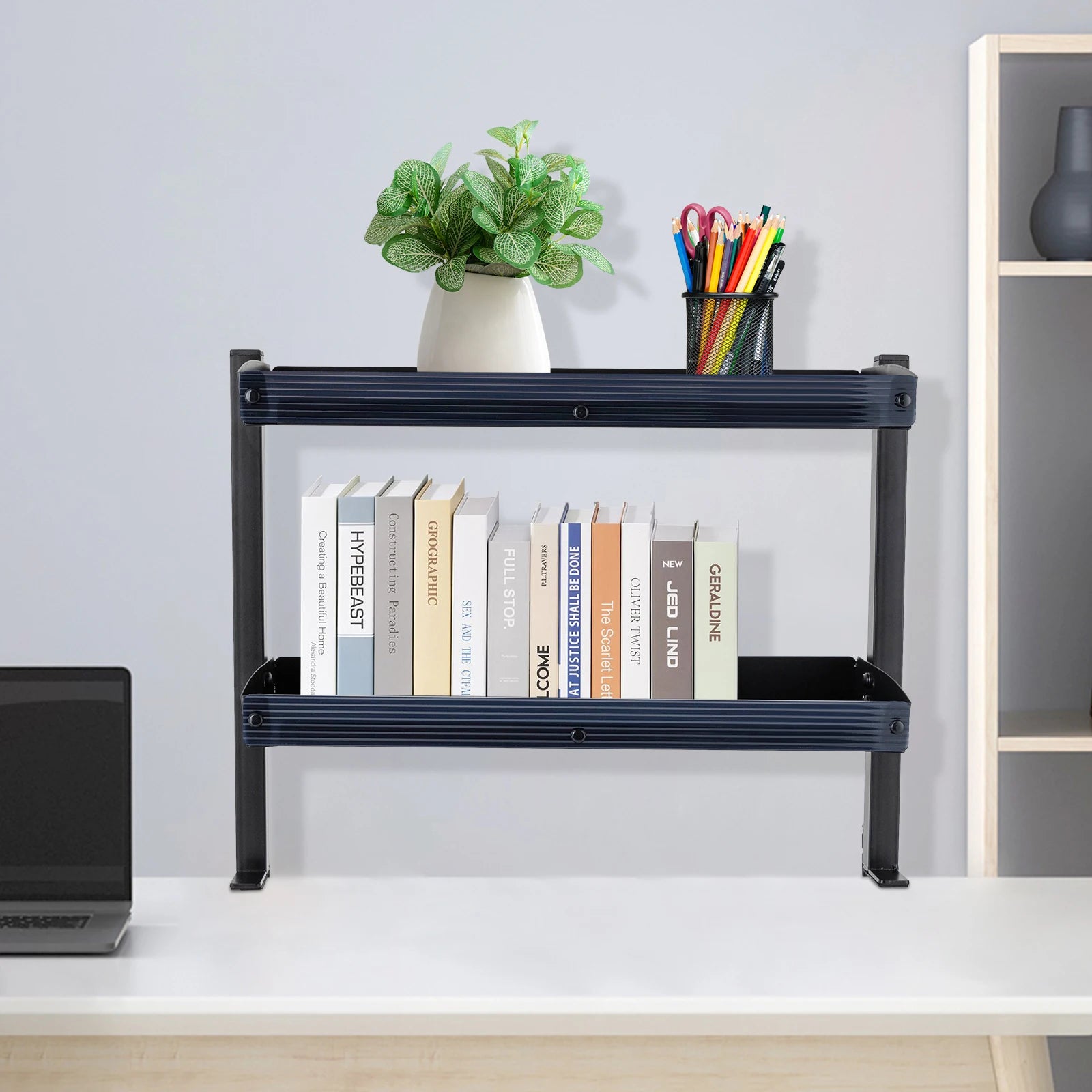 Clamp-on Desk Shelf - Above or Under Table Corner Shelves Organizer