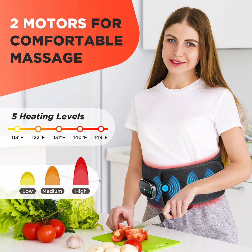 Vibration Hot Compress Massage Belt - Electric Heating Waist Massager for Pain Relief