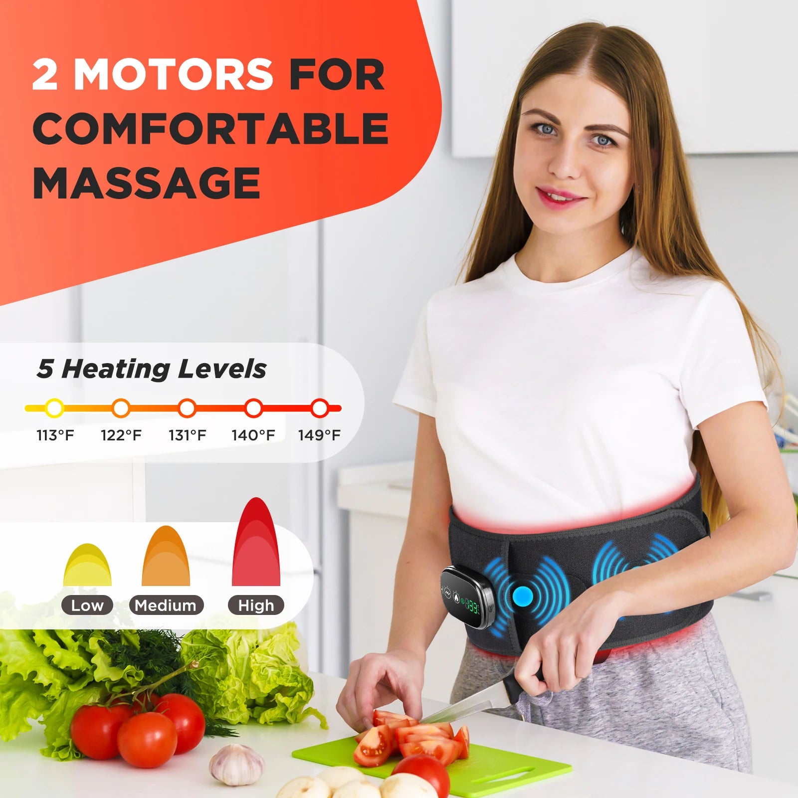 Vibration Hot Compress Massage Belt - Electric Heating Waist Massager for Pain Relief