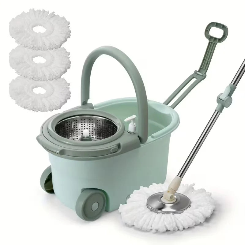 360° Spin Mop & Bucket Set with Wringer | Stainless Steel Handle, Rolling Wheels | All Hard Floors