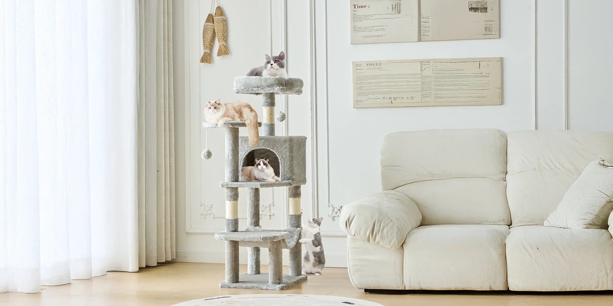 JHK 44" Multi-Level Cat Tree Tower | 4-Tier Climbing Tower with Condo, Hammock & Sisal Scratching Posts | For 2–3 Cats
