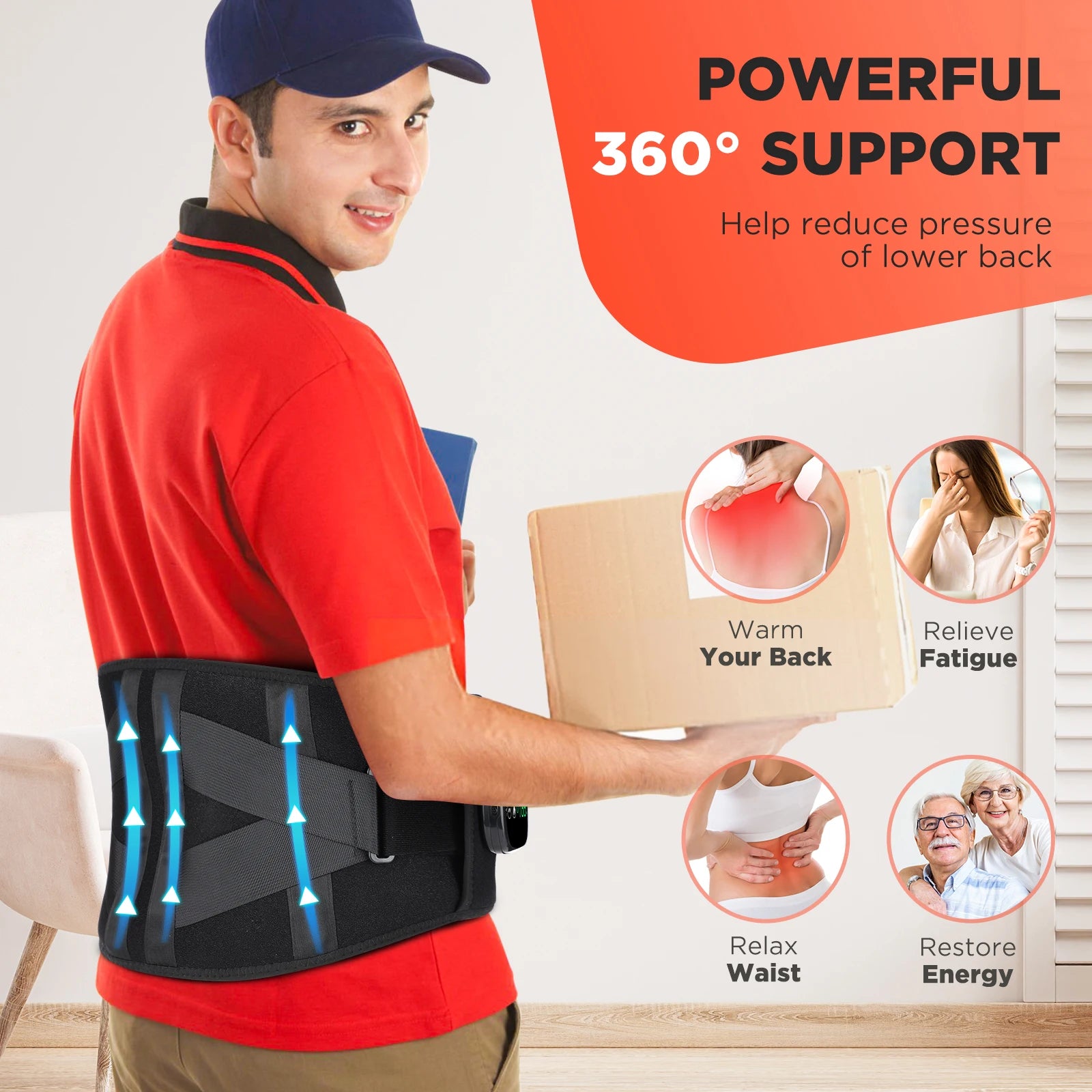 Vibration Hot Compress Massage Belt - Electric Heating Waist Massager for Pain Relief