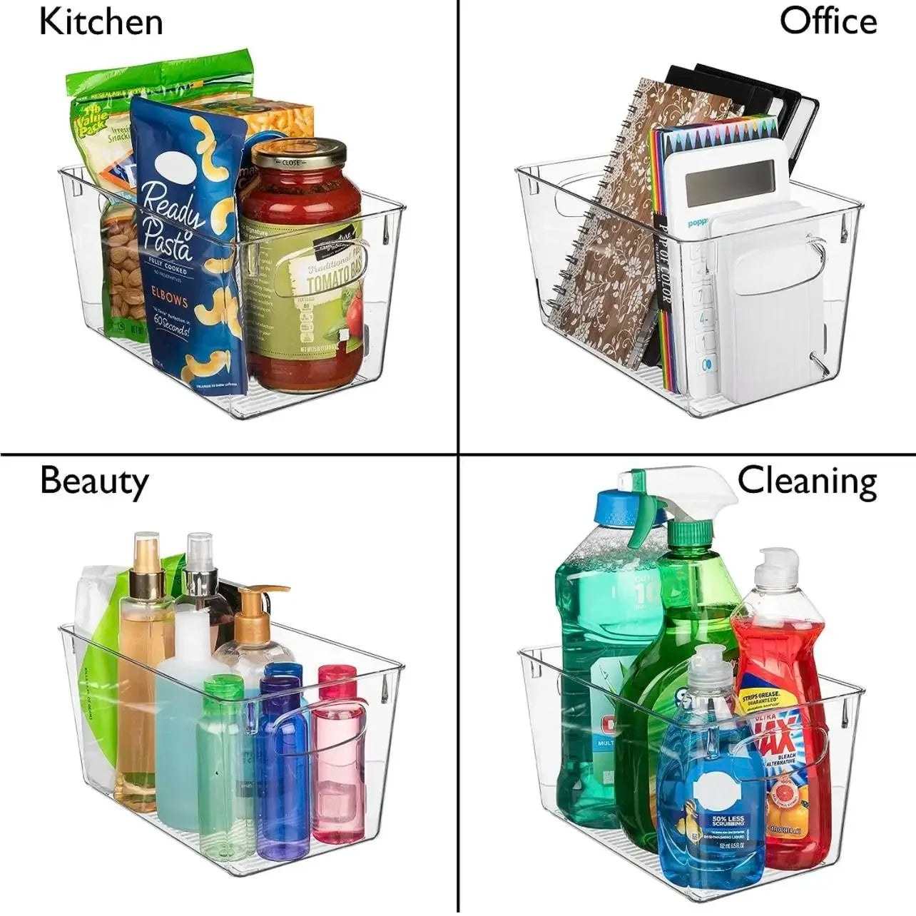 4-Pack Clear Plastic Storage Bins - Stackable Home & Office Organization Containers