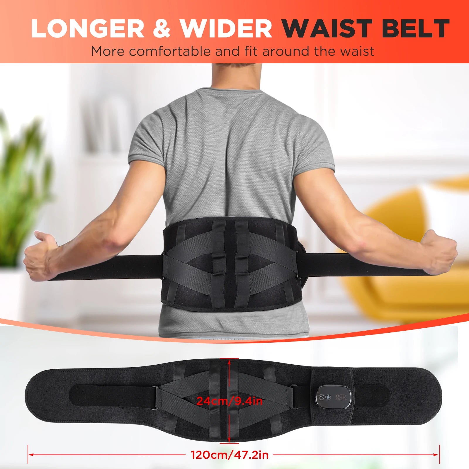 Vibration Hot Compress Massage Belt - Electric Heating Waist Massager for Pain Relief