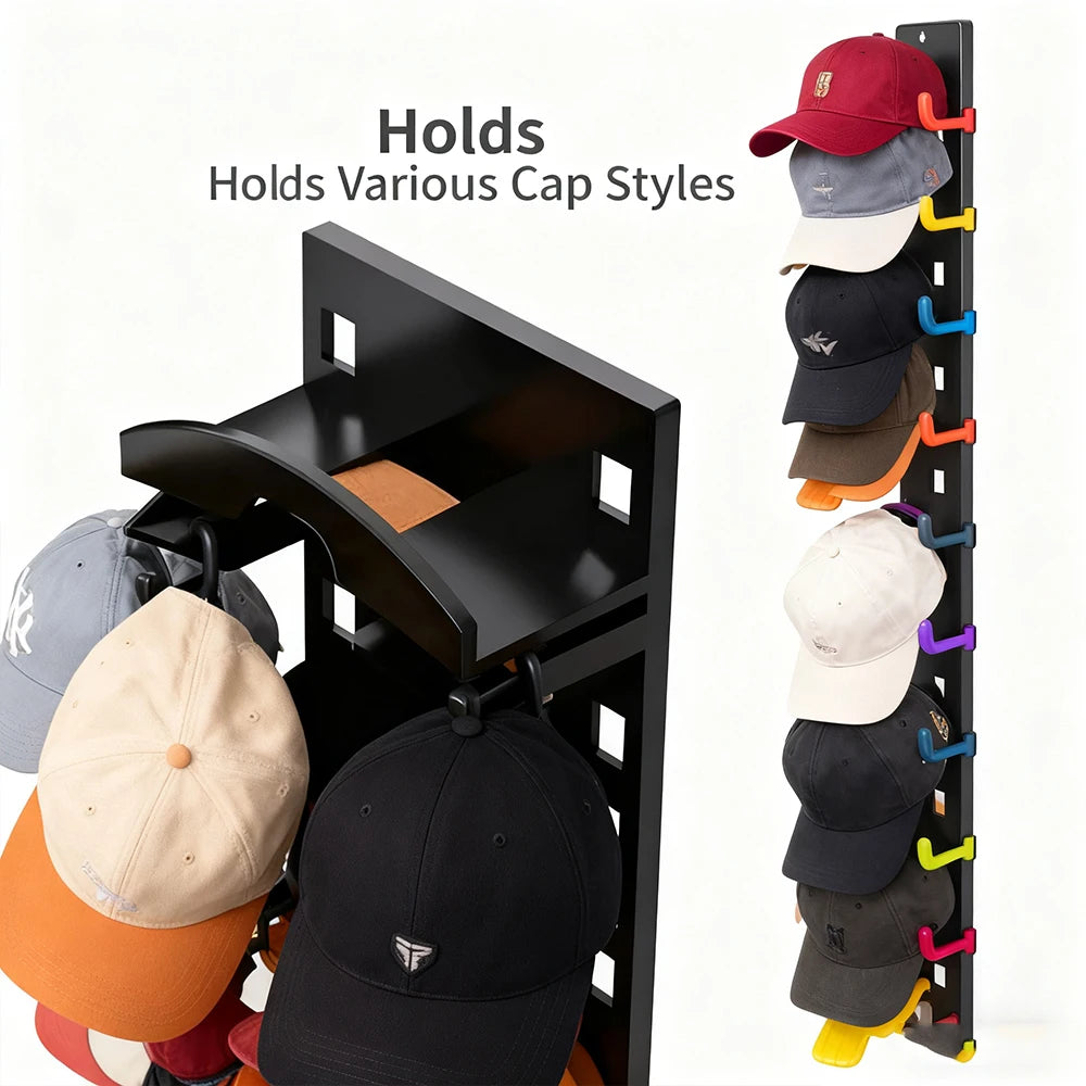 Baseball Cap Organizer Rack - Adjustable Hat Holder with Spring Clips for Doors/Closets
