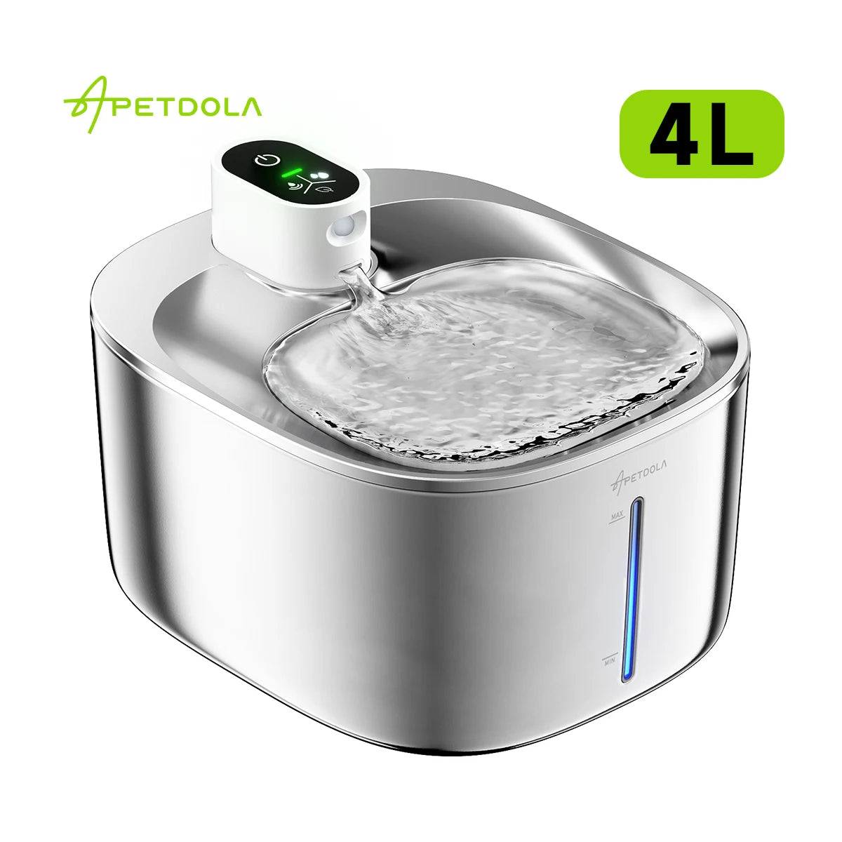 APETDOLA 4L Wireless Cat Water Fountain | Stainless Steel, Motion Sensor, 4000mAh Battery | 3 Modes for Cats & Dogs