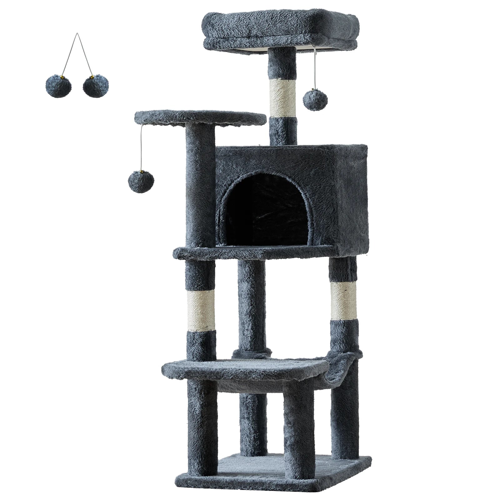 JHK 44" Multi-Level Cat Tree Tower | 4-Tier Climbing Tower with Condo, Hammock & Sisal Scratching Posts | For 2–3 Cats