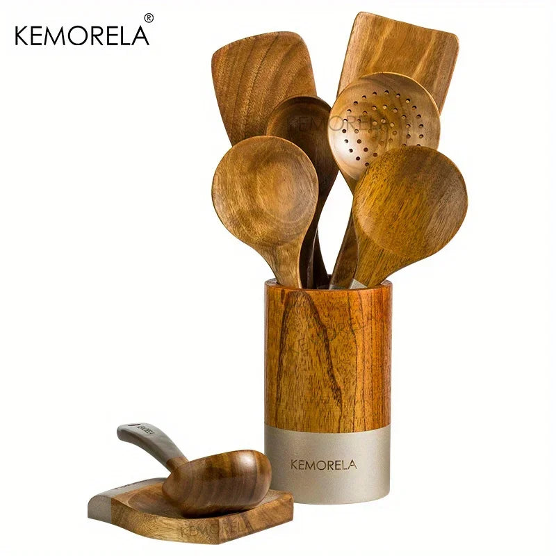 Acacia Wood Cooking Utensils - Handcrafted Wooden Spoons & Kitchen Tools for Cooking/Serving
