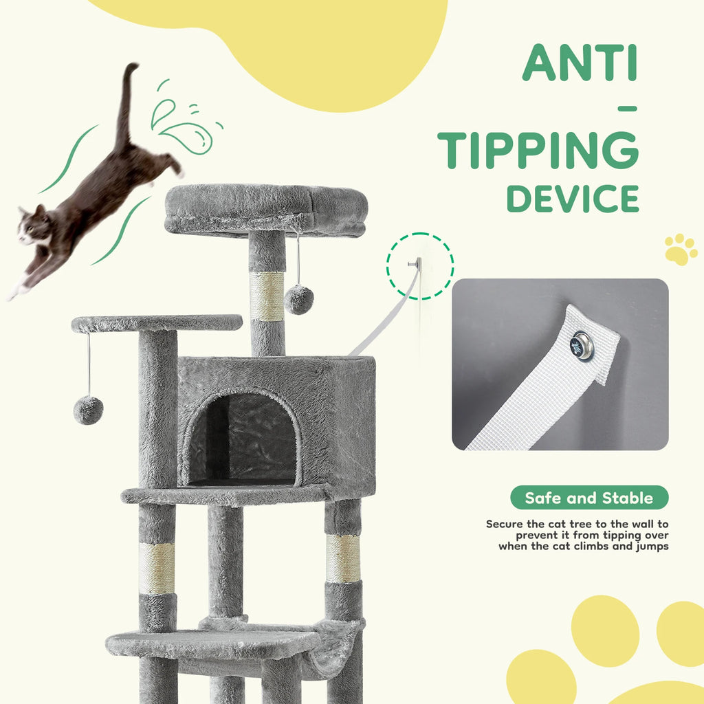 JHK 44" Multi-Level Cat Tree Tower | 4-Tier Climbing Tower with Condo, Hammock & Sisal Scratching Posts | For 2–3 Cats