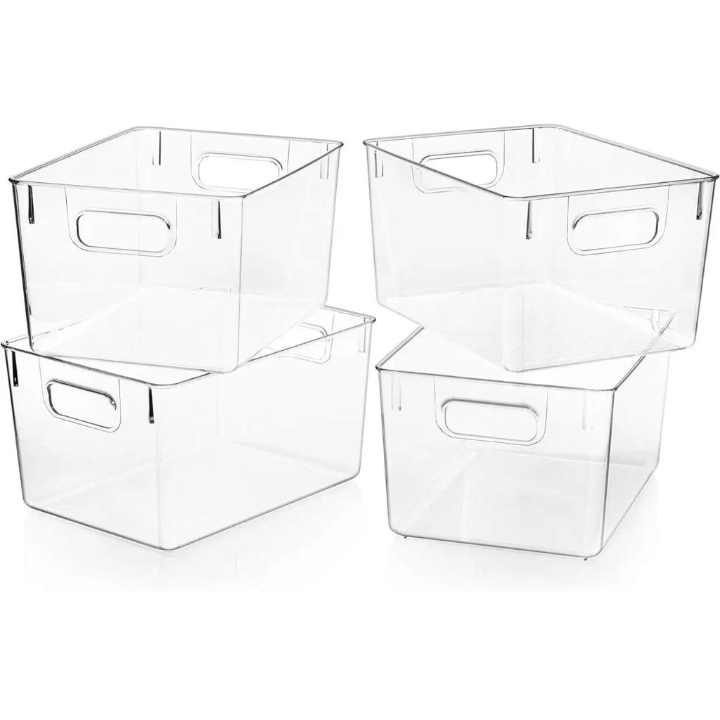 4-Pack Clear Plastic Storage Bins - Stackable Home & Office Organization Containers
