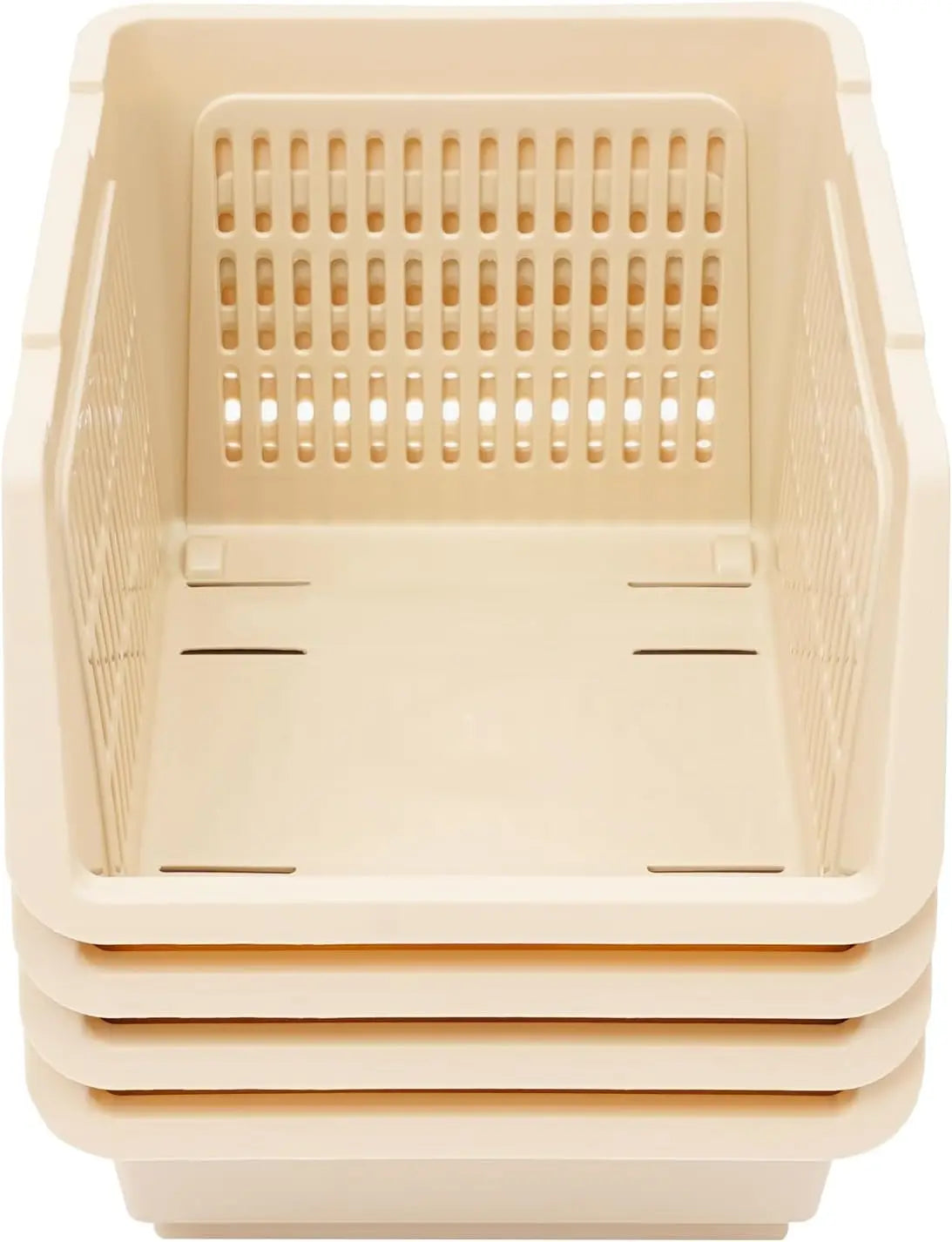 4-Pack Stackable Storage Baskets - Multi-Purpose Plastic Organizer Bins for Pantry