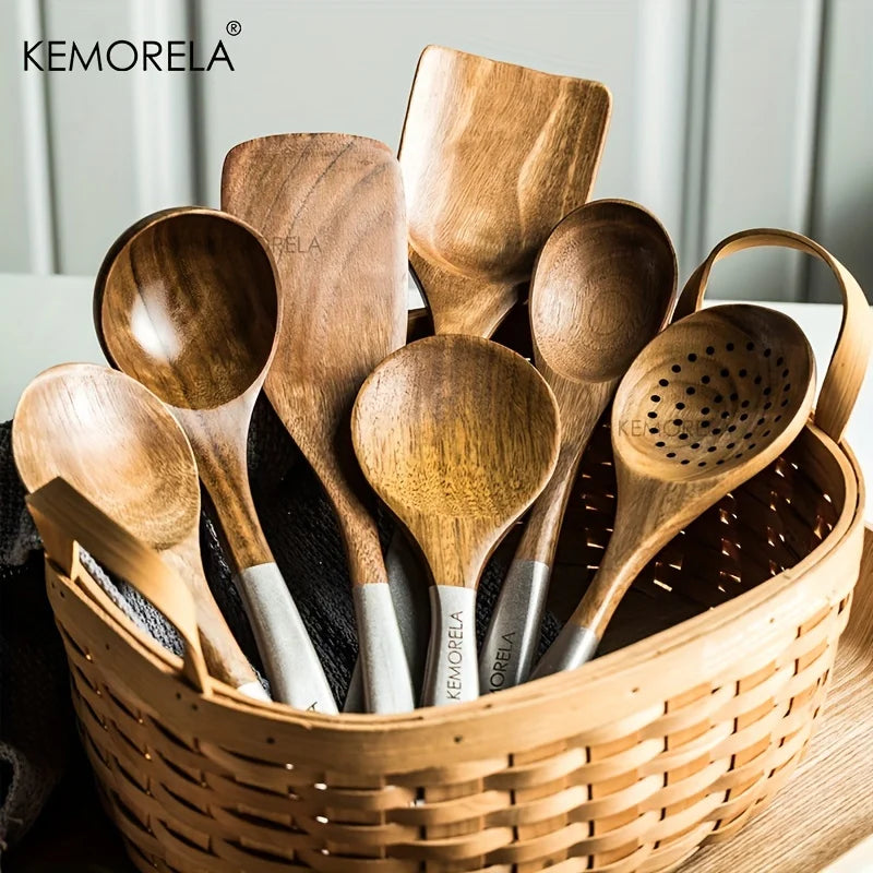 Acacia Wood Cooking Utensils - Handcrafted Wooden Spoons & Kitchen Tools for Cooking/Serving