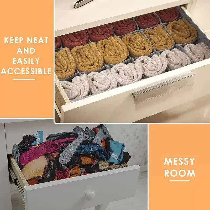 Wardrobe Underwear Organizer - Divided Storage Bins for Socks, Bras & Ties