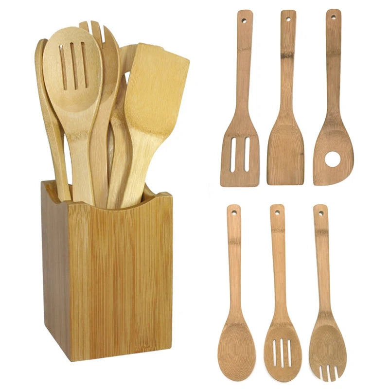 Multi-Purpose Wooden Spoon & Spatula Set - Eco-Friendly Kitchen Tool Kit for Mixing & Cooking
