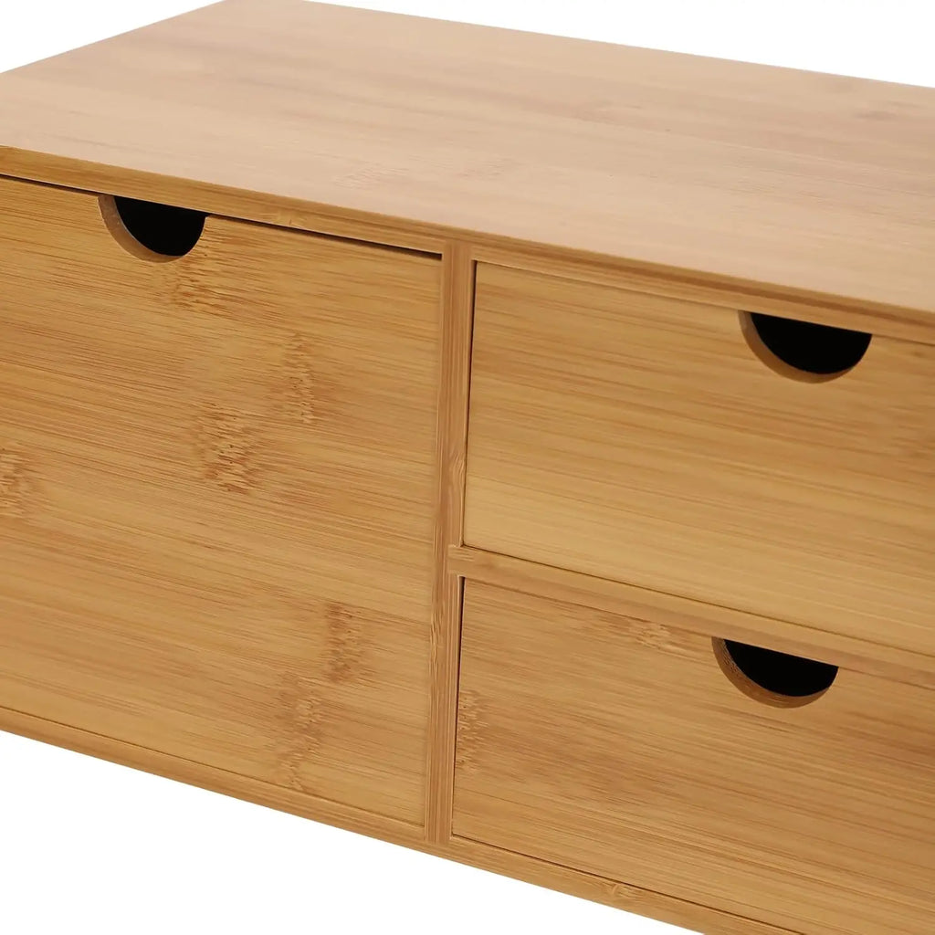 Desk Organizer with 3 Drawers - Bamboo Desktop Storage Box for Home Office