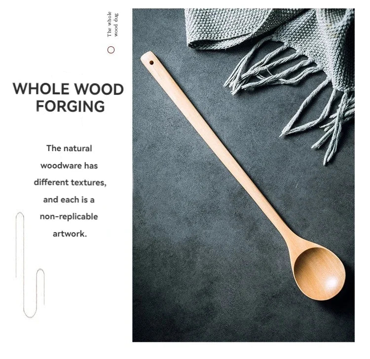 Handcrafted Long Wooden Cooking Spoon (14-inch) - Eco-Friendly Solid Wood Stirrer for Deep Pots & Soups