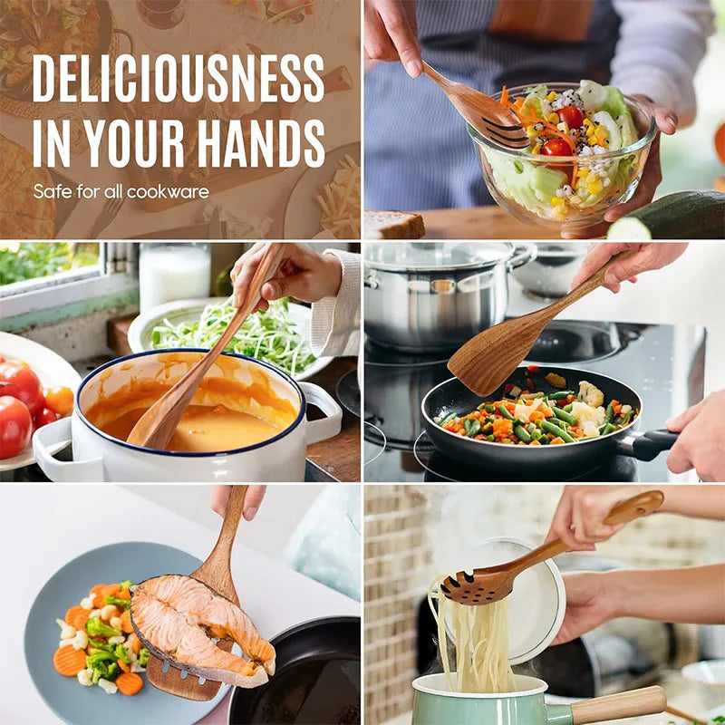 Best Wooden Spoons Set - Natural Wood Cooking Spoons for High-Heat Frying & Stirring