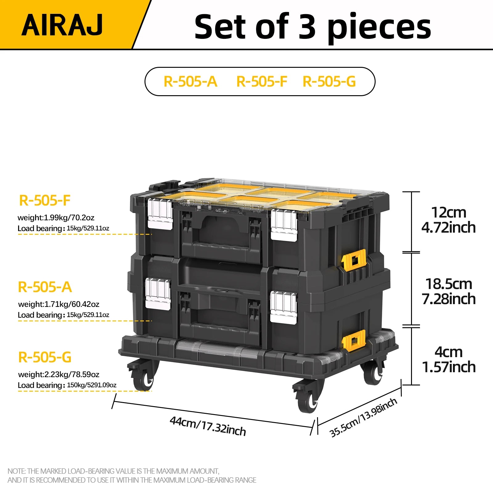 AIRAJ MultiFunctional Tier Stackable Rolling Plastic Portable Folding Tool Storage Box