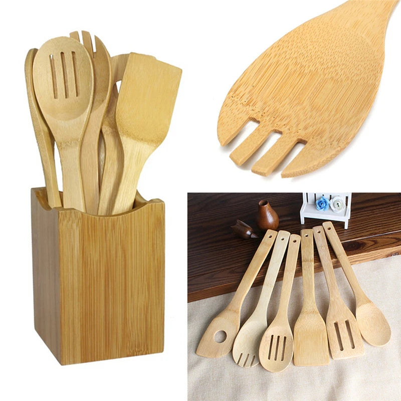 Multi-Purpose Wooden Spoon & Spatula Set - Eco-Friendly Kitchen Tool Kit for Mixing & Cooking