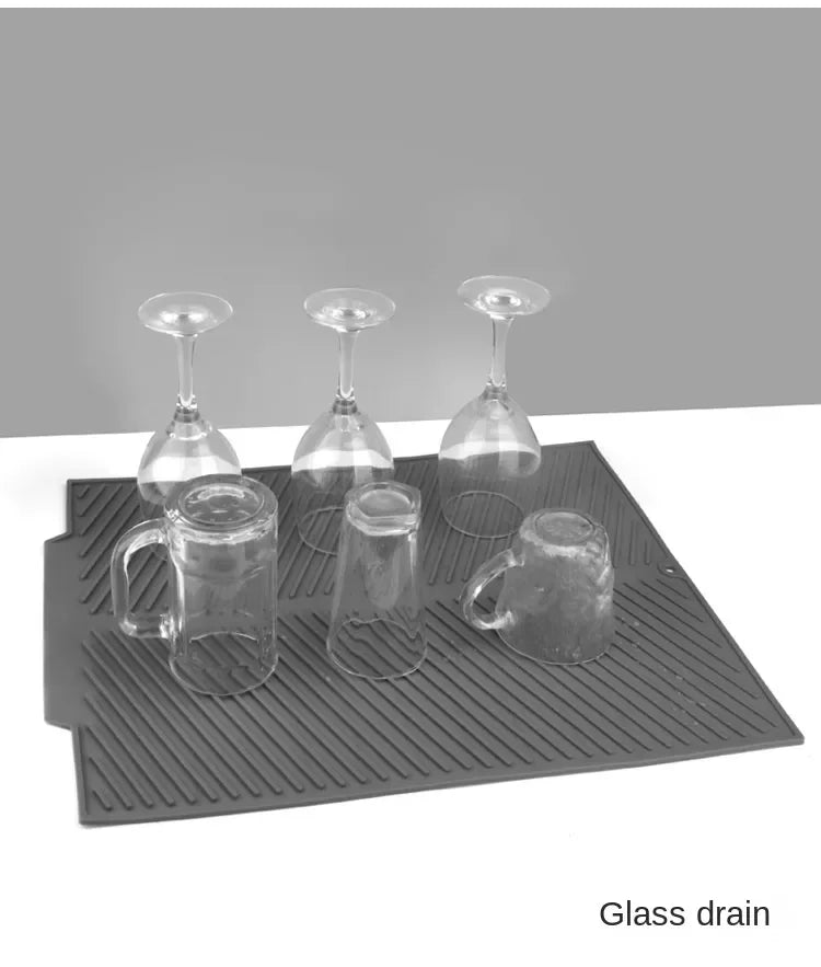 Silicone Dish Drying Mat with Drain Lip - Eco-Friendly Heat-Resistant Non-Slip Countertop Protector