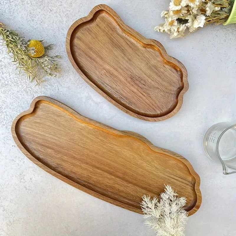 Zen Style Solid Wood Serving Tray - Eco-Friendly Natural Wooden Plate for Sweets, Fruits & Snacks