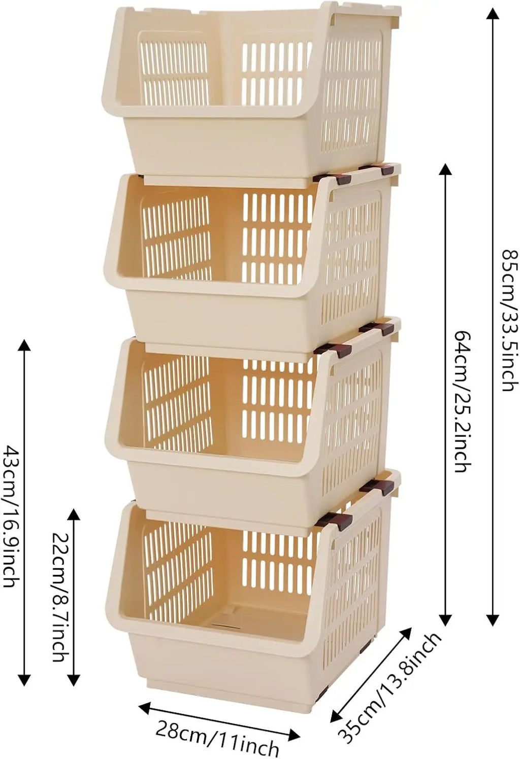 4-Pack Stackable Storage Baskets - Multi-Purpose Plastic Organizer Bins for Pantry