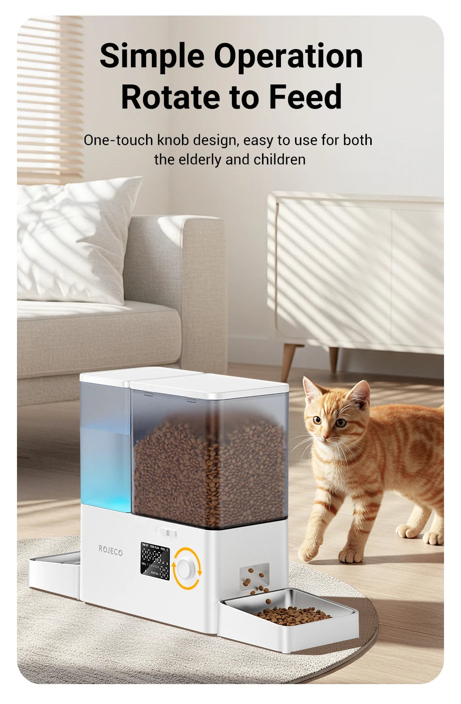 ROJECO 2-in-1 Automatic Pet Feeder & Water Fountain | 8.5L Smart Kibble Dispenser with LCD Display & Timer