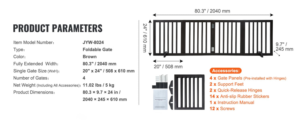 SucceBuy Freestanding Wood Dog Gate | 3-Panel Foldable Pet Barrier | No-Drill, Adjustable Width | 60–96 Inches