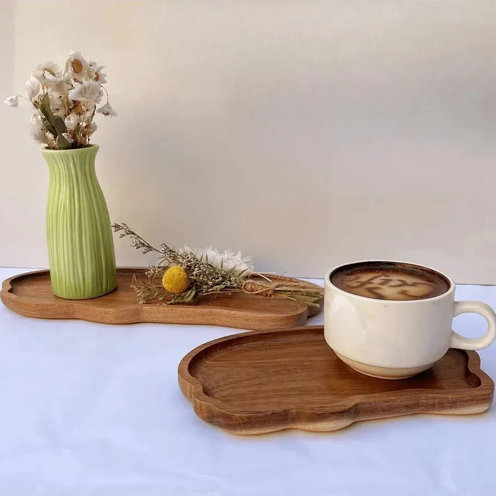 Zen Style Solid Wood Serving Tray - Eco-Friendly Natural Wooden Plate for Sweets, Fruits & Snacks