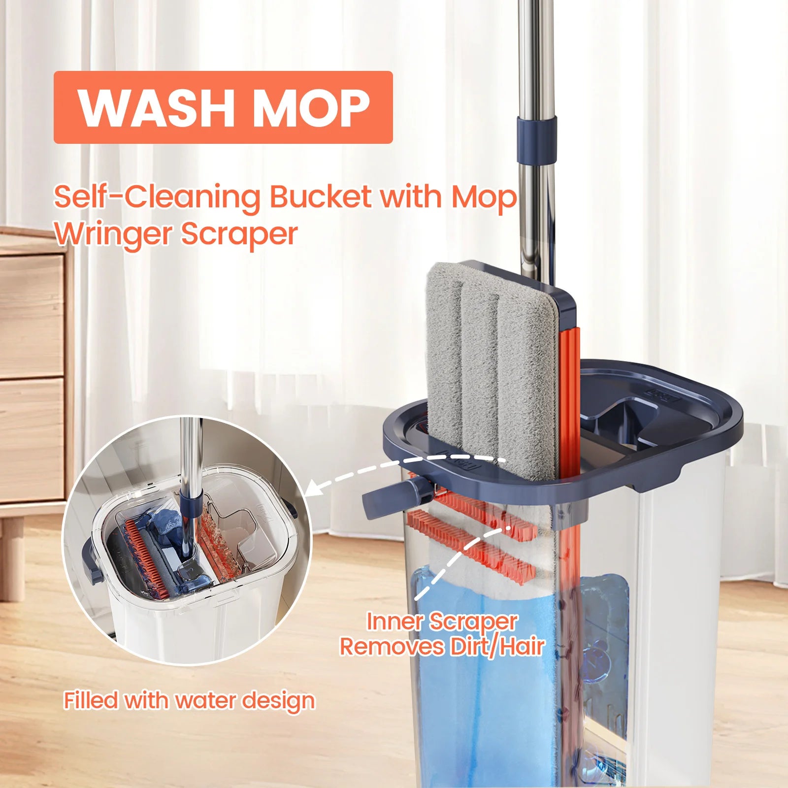 Floor washing mop,Mop Buckets Separate Clean and Dirty Water