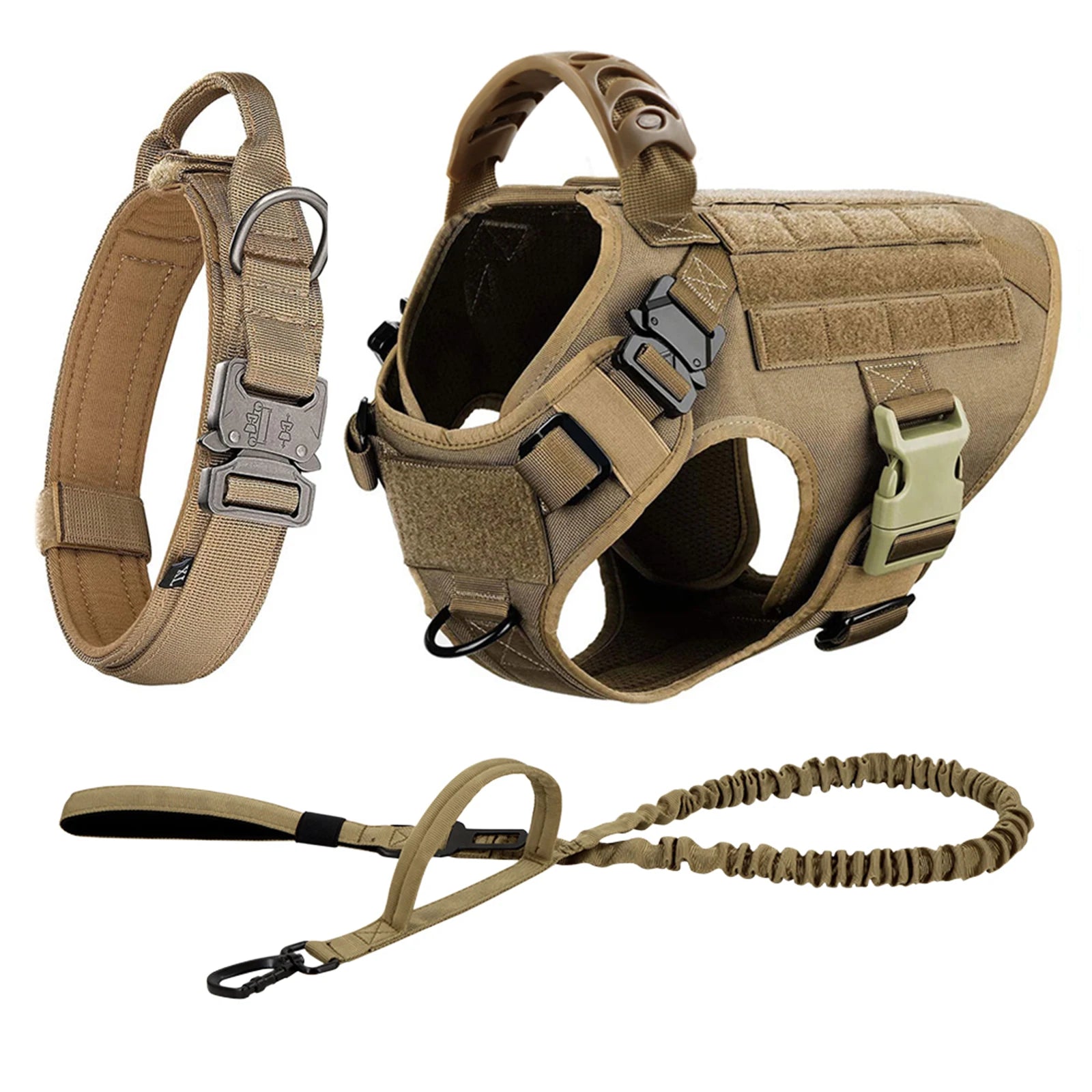PETRAVEL Tactical Dog Harness & Leash Set | 1050D Nylon Vest | Quick-Release, MOLLE System | S–XL for Medium & Large Dogs