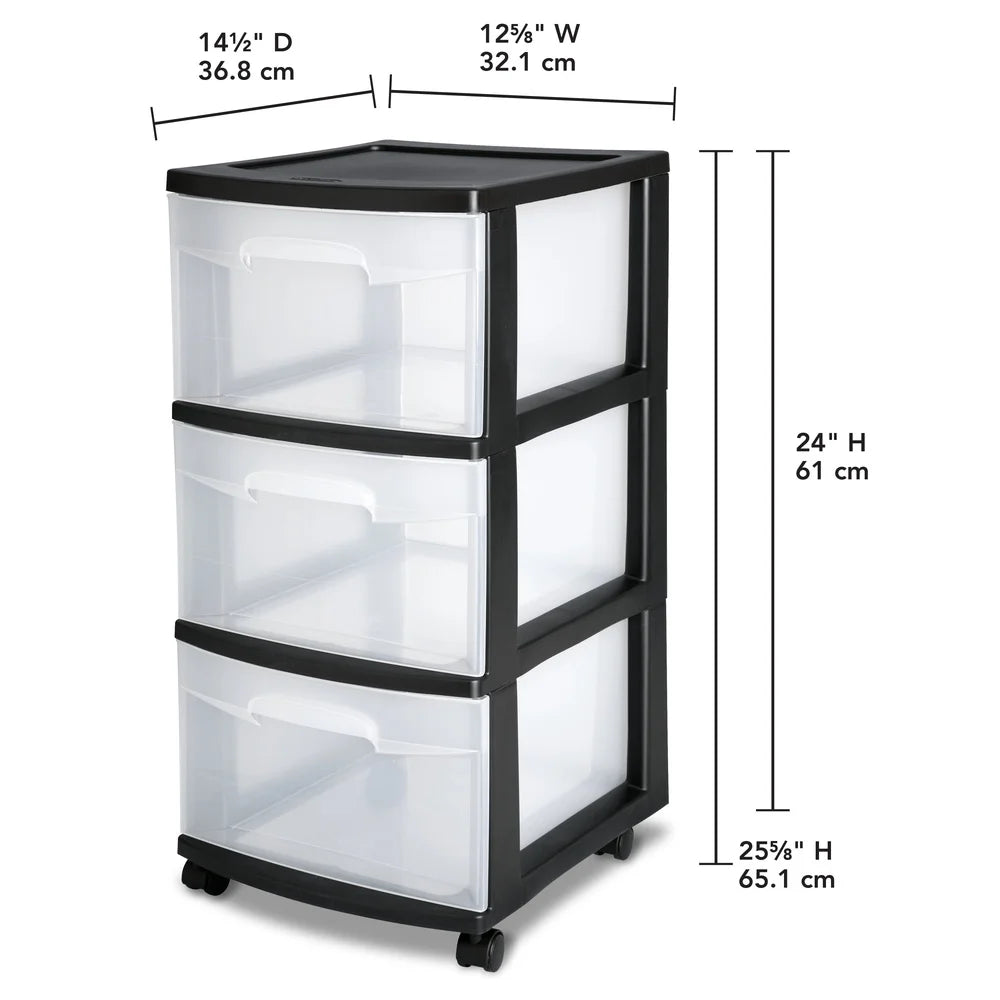 3-Drawer Clear Plastic Storage Cart - Rolling Organizer with Transparent Drawers