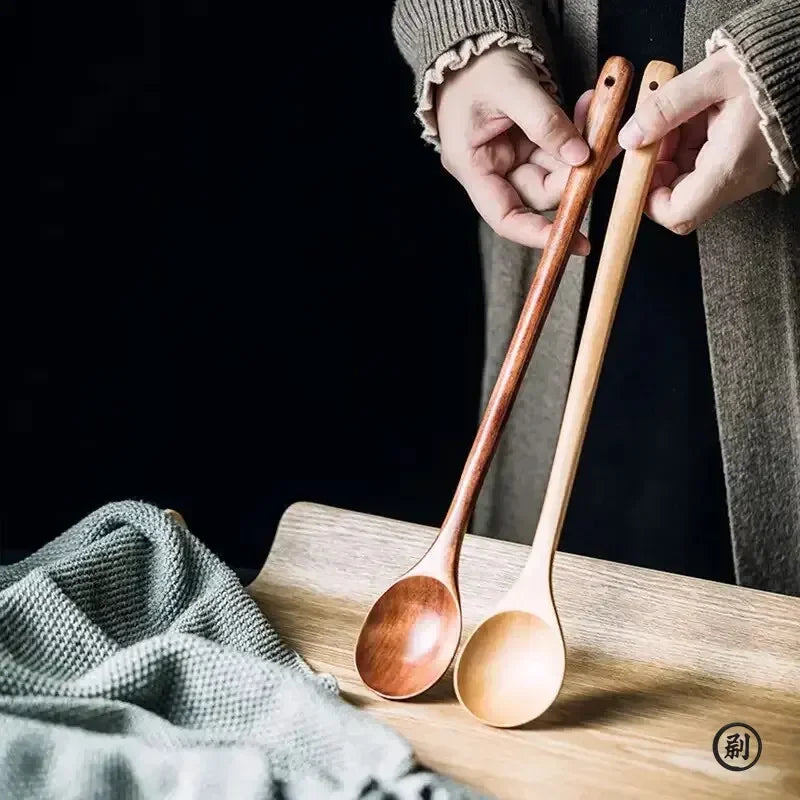 Handcrafted Long Wooden Cooking Spoon (14-inch) - Eco-Friendly Solid Wood Stirrer for Deep Pots & Soups