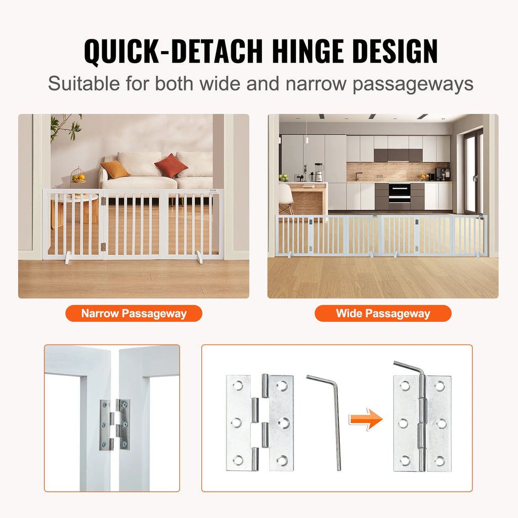 SucceBuy Freestanding Wood Dog Gate | 3-Panel Foldable Pet Barrier | No-Drill, Adjustable Width | 60–96 Inches
