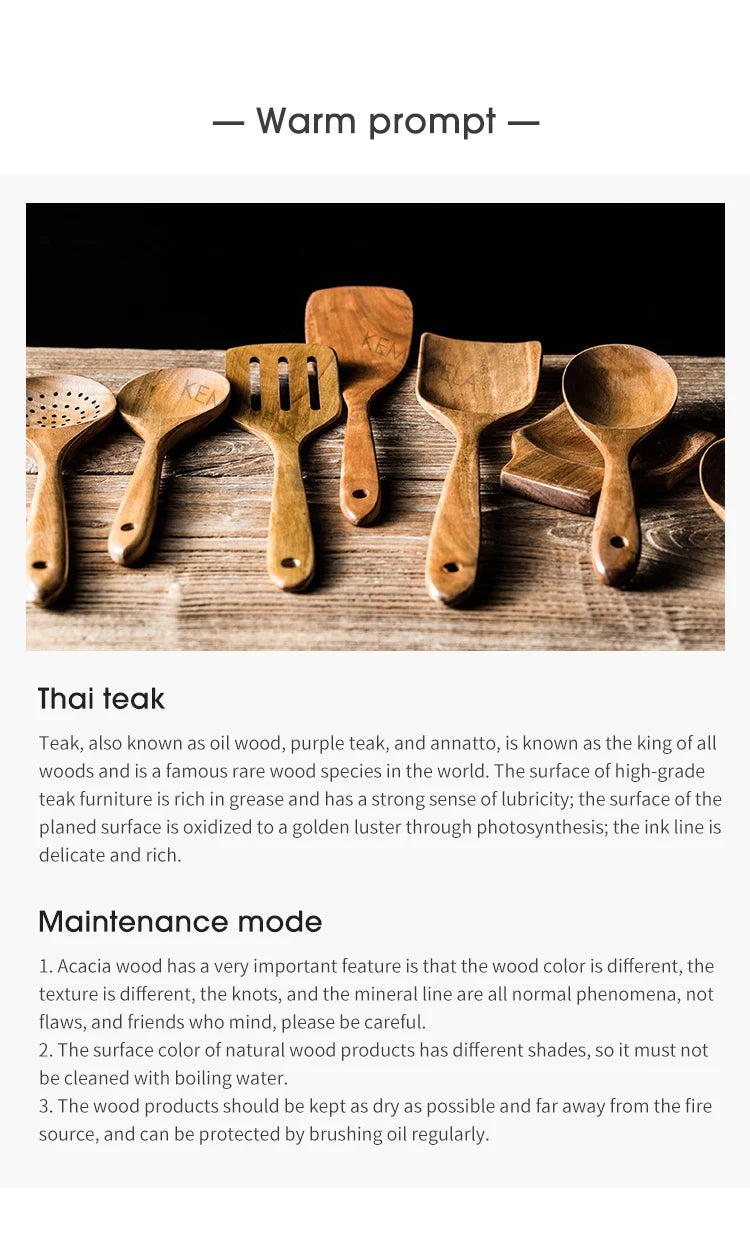 9-Piece Premium Teak Wood Cooking Utensil Set with Holder - Eco-Friendly Handcrafted Kitchen Tools