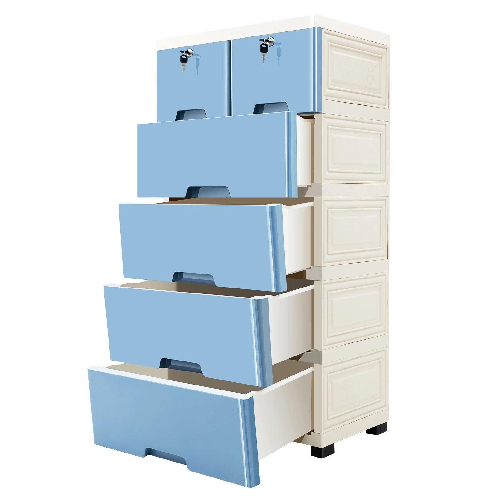 Blue 5-Storey Drawer Storage Cabinet - Multi-Layer Plastic Organizer for Clothes & Toys