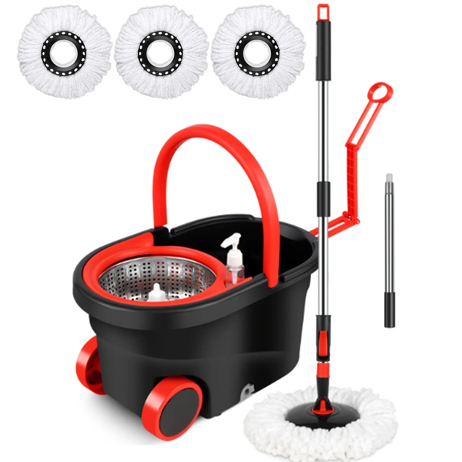 360° Spin Mop & Bucket Set with Wringer | Stainless Steel Handle, Rolling Wheels | All Hard Floors